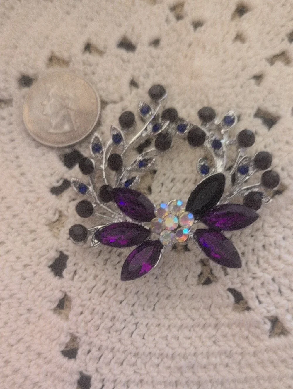 Vintage-Inspired Semi Precious & AB Crystal Estate Brooch Elegant Quiet Luxury